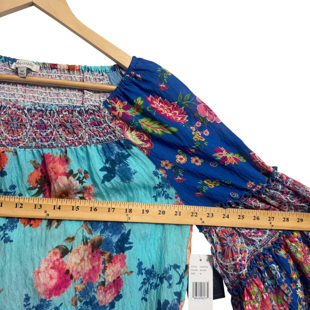 John Mark Boho Riviera On/Off Shoulder Blouse Womens M Blue Floral NEW J23442TM - Picture 5 of 9